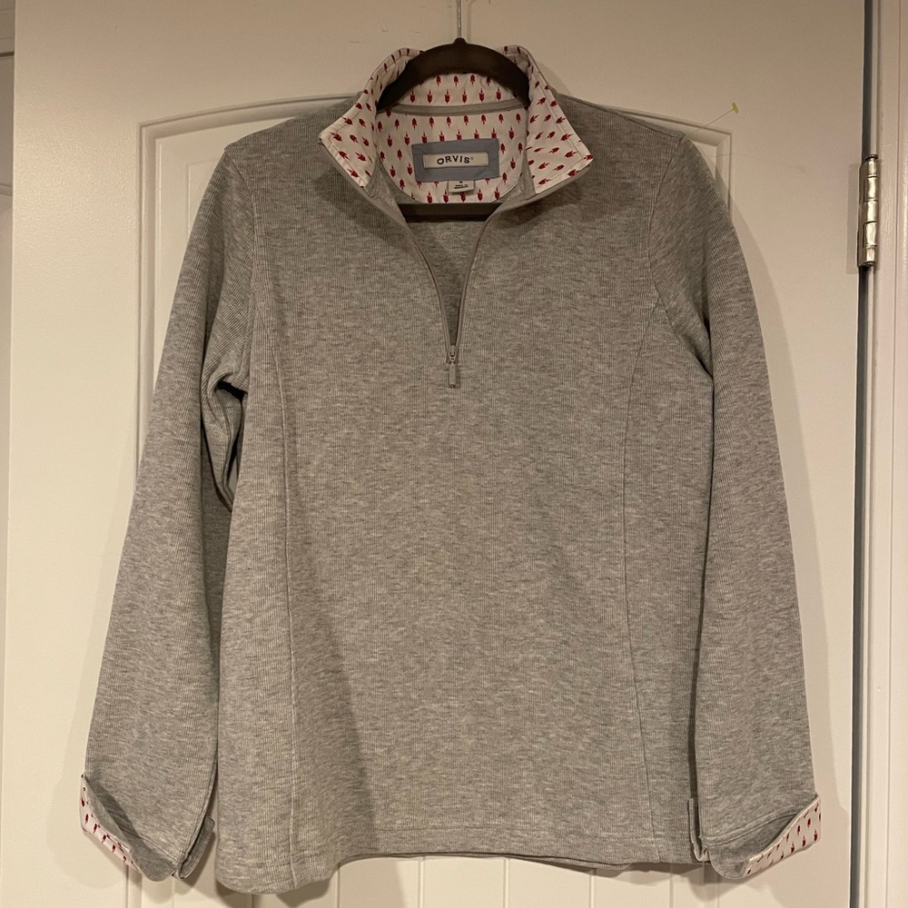 Orvis Half zip Cotton Grey Sweater with Red arrow pattern Size:M